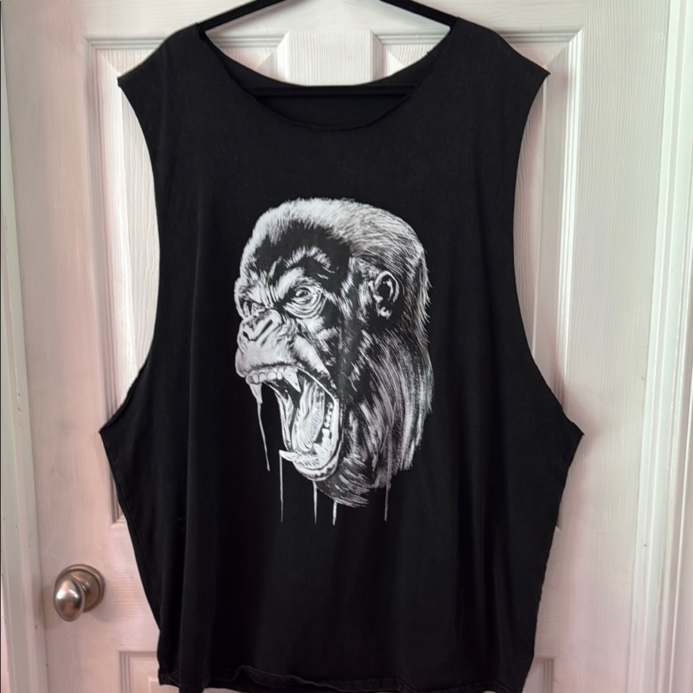 Black Sleeveless Top with Gorilla Print